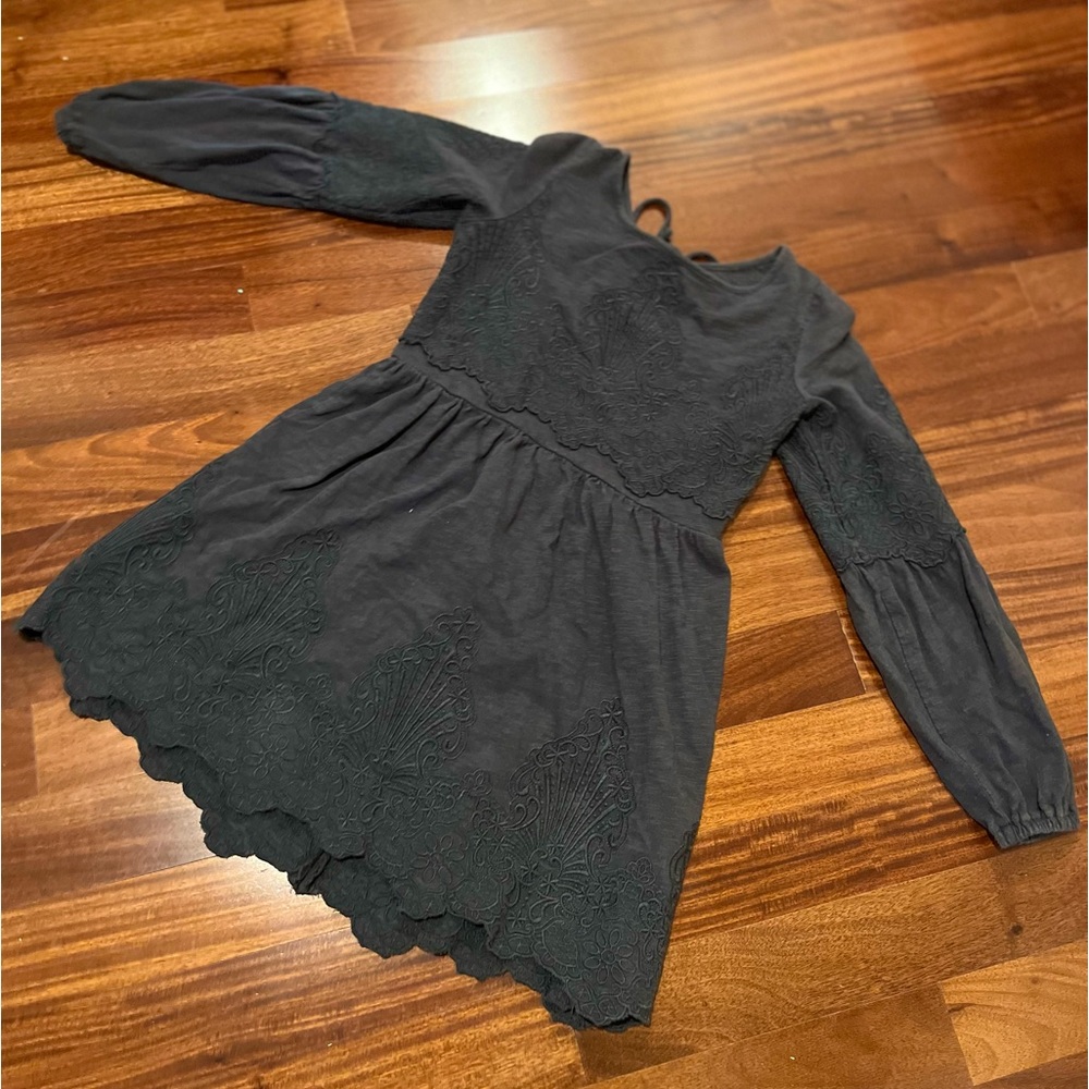 Charcoal, Short, Long-sleeve dress with detail design